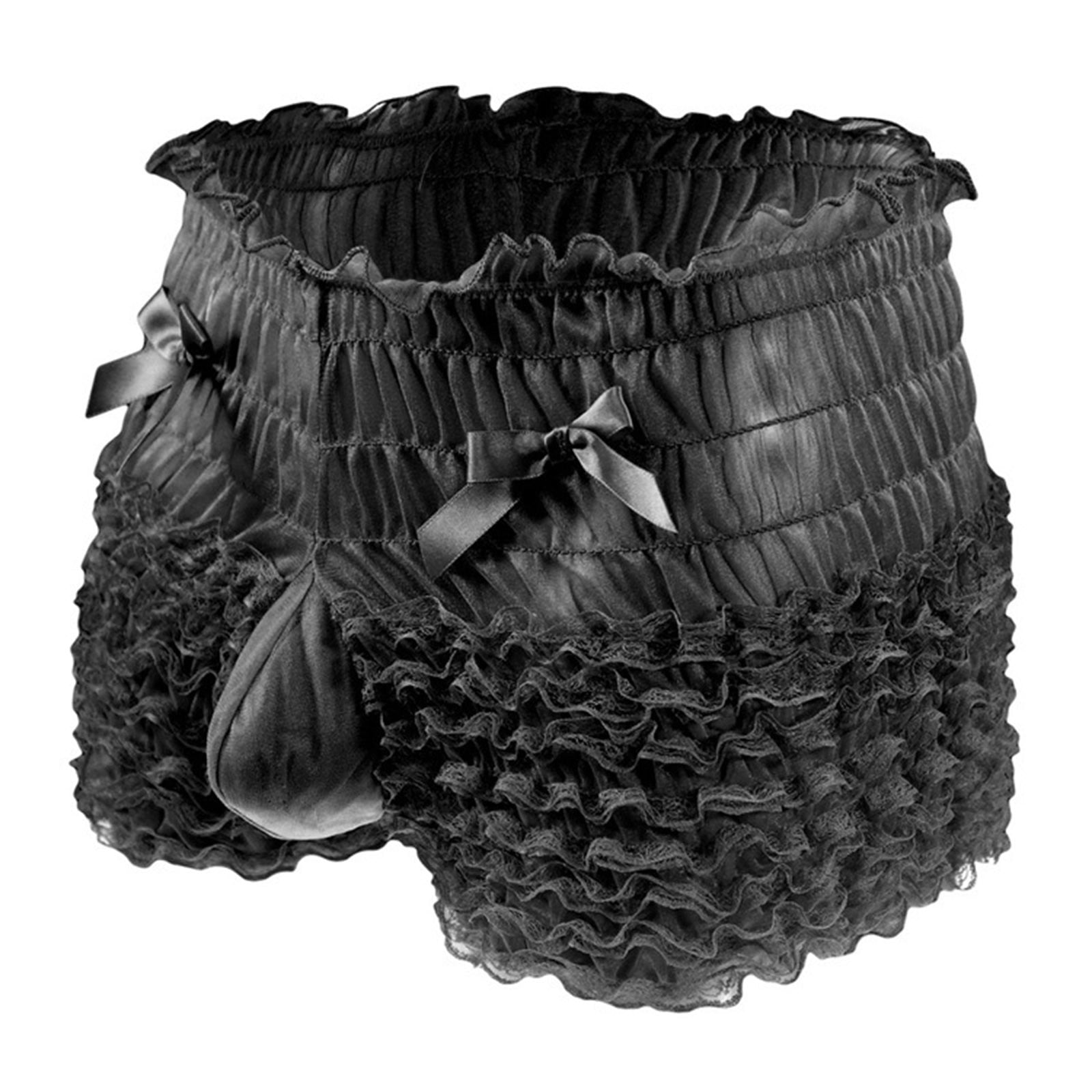 TMOYZQ Men's Mesh Lace Bowknot Boxer Briefs Ruffled Breathable Panties ...