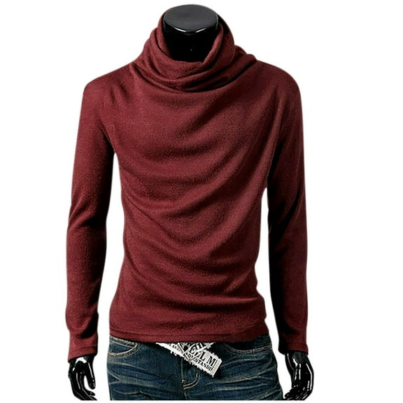 TMOYZQ Men's Mock Turtleneck Undershirt Casual Long Sleeve Cowl Neck Shirts Lightweight Solid Color Thermal Pullover Sweater