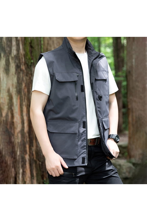 TMOYZQ Men's Outdoor Fishing Vest Casual Work Mesh Lined Vests Breathable Waterproof Travel Photo Cargo Vest Jacket with Multi Pockets, Available in Plus Size