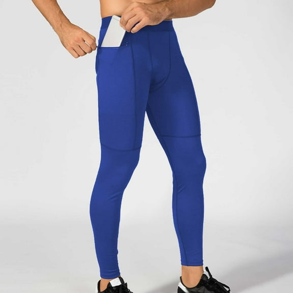 TMOYZQ Men's Pants Workout Athletic Compression Leggings Quick Dry Cool Sports Baselayer Workout Active Running Gym Basketball Tights with Pockets