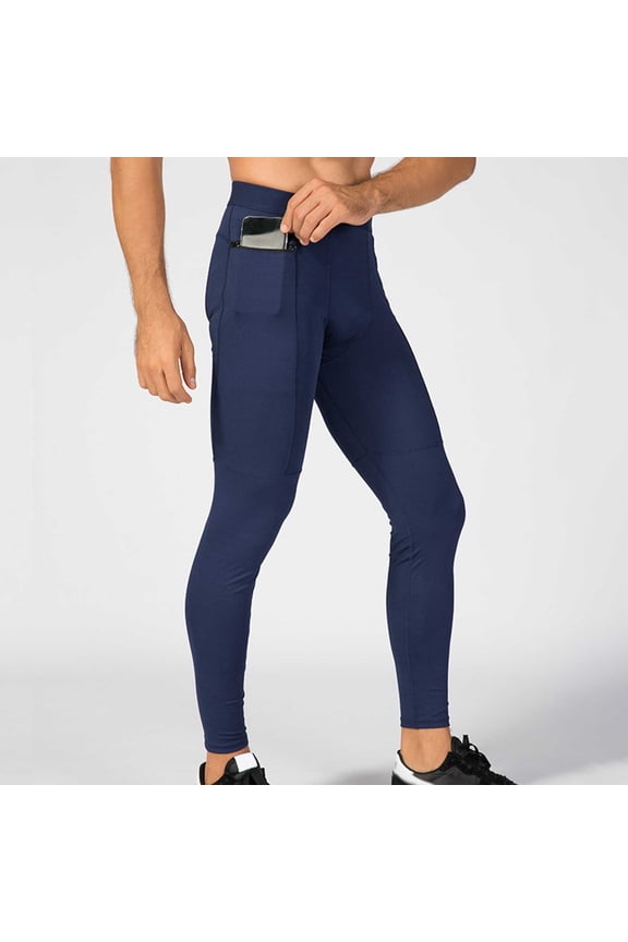 Men's Pants Workout Athletic Compression Leggings Quick Dry Cool Sports Baselayer Workout Active Running Gym Basketball Tights with Pockets