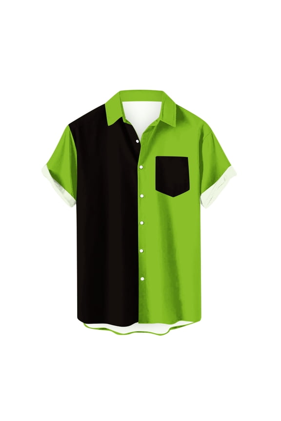 Men's Patchwork Color Hawaiian Shirt Casual Short Sleeve Button Down Dress Shirts Vintage Bowling Shirts Holiday Vacation Summer Beach Golf Shirts with Pocket