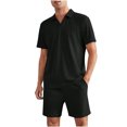 thumbnail image 1 of TMOYZQ Men's Plus Size 2 Piece Outfits Short Sleeve V-neck Tee Shirts and Track Shorts Set Summer Loungewear Outfits 2025, 1 of 5