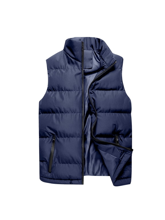 Men's Puffer Vest Outerwear Sleeveless Jacket Casual Fall Bubble Zipper Winter Outdoor Warm Water-Resistant Coat Size S to 2XL on Clearance