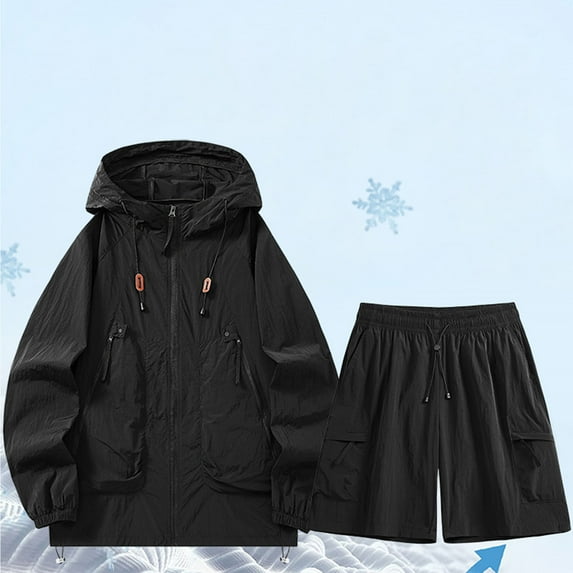 TMOYZQ Men’s Rain Jacket with Hood Lightweight Rain Coats and Shorts Lightweight Waterproof Raincoat Packable Windbreaker Outfit for Hiking Cycling