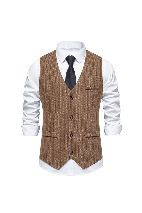 Men's Retro Stripe Herringbone Tweed Wool Formal Suit Vest Business Casual Slim Waistcoat Vest Tuxedo Vests Wedding Prom Party Dress Vest with Pockets