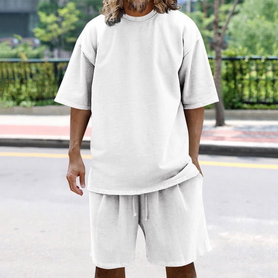 TMOYZQ Men's Short Sleeve Pajama Sets 2 Pieces Lounge Sets with Shorts Summer Casual Sleepwear Set with Pockets, S-3XL