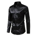 thumbnail image 1 of TMOYZQ Men's Silk Satin Luxury Dress Shirt Casual Dance Party Long Sleeve Button Down Collared Slim Shiny Shirt Wrinkle Free Tuxedo Shirts Halloween Christmas Prom Costume, 1 of 9