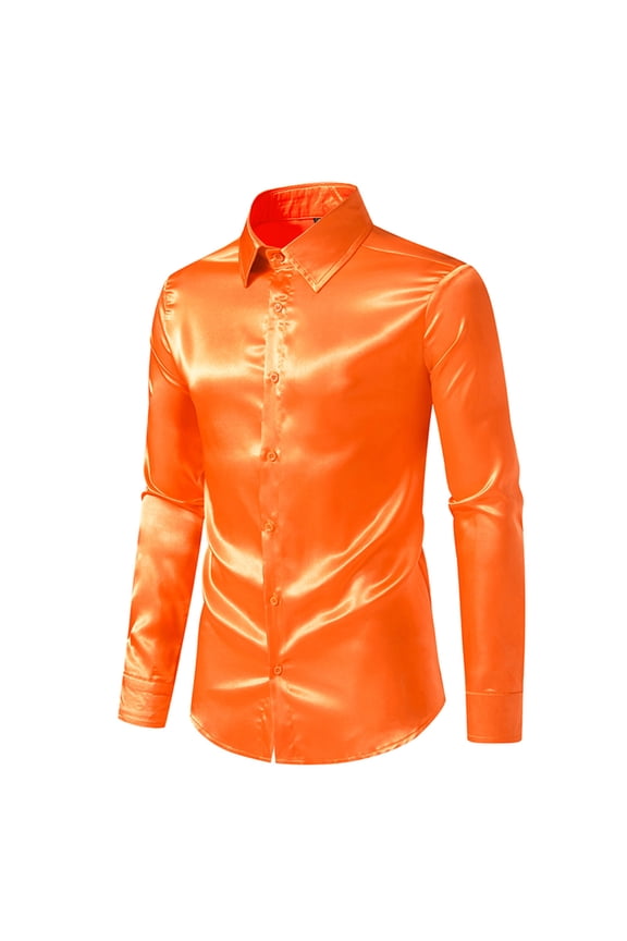 Men's Silk Satin Luxury Dress Shirt Casual Dance Party Long Sleeve Button Down Collared Slim Shiny Shirt Wrinkle Free Tuxedo Shirts Halloween Christmas Prom Costume
