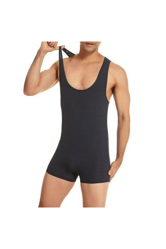 Men's Sleeveless Vest Tank Top Sports Gym Athletic Supporters One Piece Stretchy Gymnastics Bodysuit Base Layers Wrestling Singlet Uniform Mini Boxer Briefs Underwear Leotard Jumpsuit