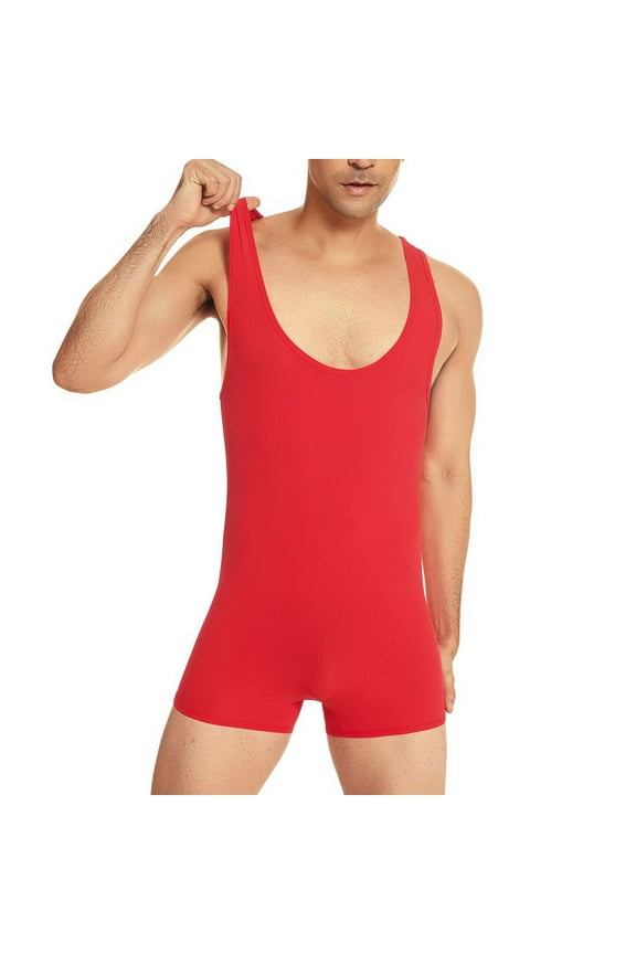 Men's Sleeveless Vest Tank Top Sports Gym Athletic Supporters One Piece Stretchy Gymnastics Bodysuit Base Layers Wrestling Singlet Uniform Mini Boxer Briefs Underwear Leotard Jumpsuit