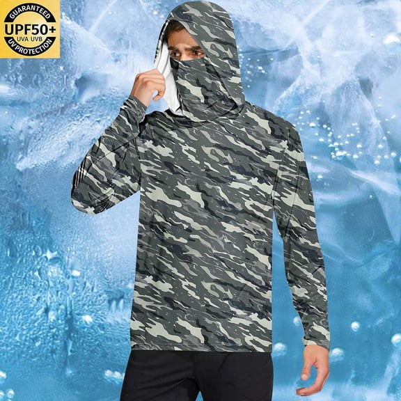 TMOYZQ Men's Sun Protection Hoodie Shirts Quick Dry UPF 50+ Long Sleeve Fishing Lightweight Shirts with Mask Sun Guard