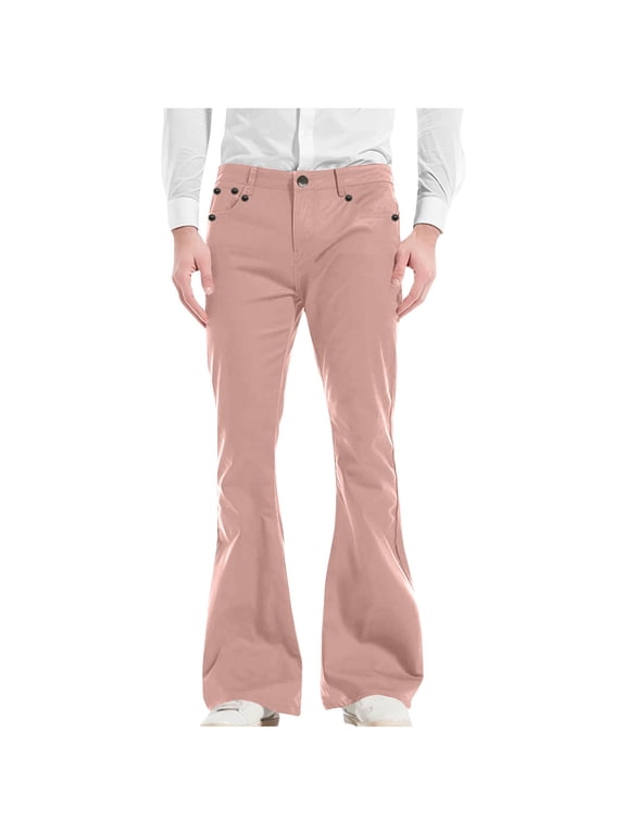 Men's Vintage 60s 70s Style Bell Bottom Stretch Fit Classic Comfort Flared Flares Retro Leg Denim Pants Jeans Streetwear Trousers with Pockets