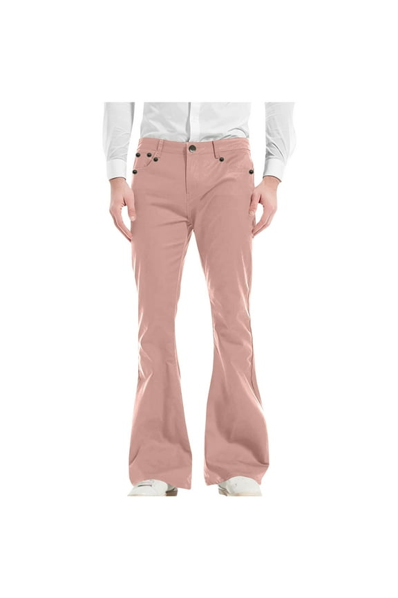 Men's Vintage 60s 70s Style Bell Bottom Stretch Fit Classic Comfort Flared Flares Retro Leg Denim Pants Jeans Streetwear Trousers with Pockets