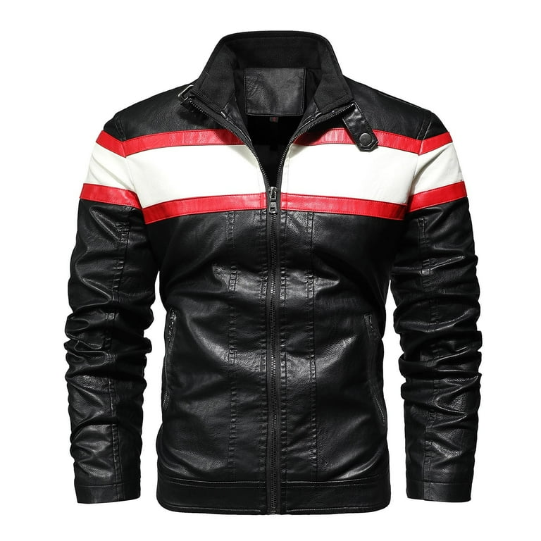 TMOYZQ Men's Vintage Stand Collar Motorcycle Jacket Leather Jacket - Main Image