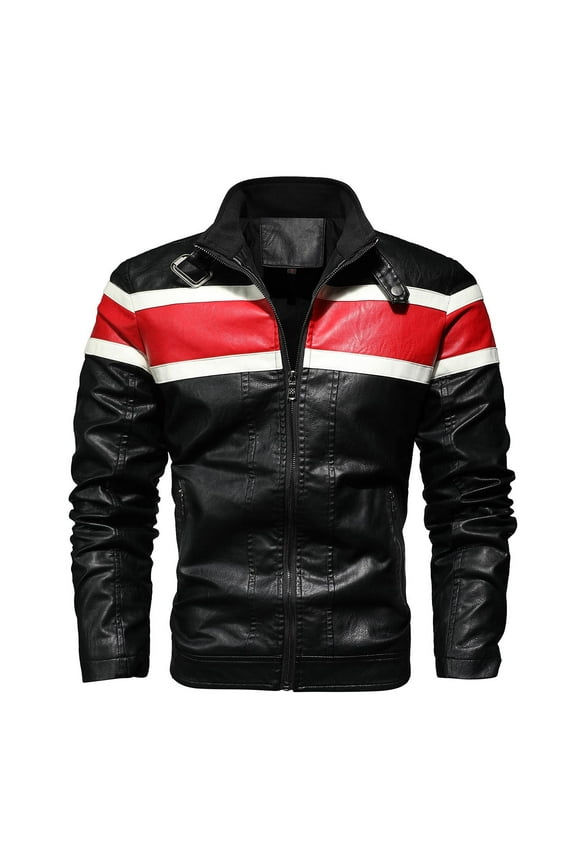 Men's Vintage Stand Collar Motorcycle Jacket Leather Jacket Bomber Jacket Motorbike Riding Biker Jacket Warm Winter Coat Outerwear with Zipper Pockets (Available in Big & Tall)
