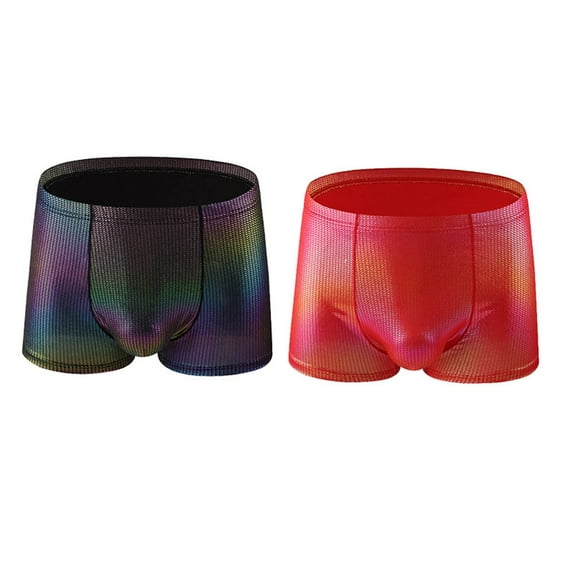 TMOYZQ Mens 2-Pack Underwear Boxer Briefs Shiny Metallic Boxer Shorts Bulge Pouch Sparkly Booty Shorts Comfort Breathable Low Rise Cool Boxers