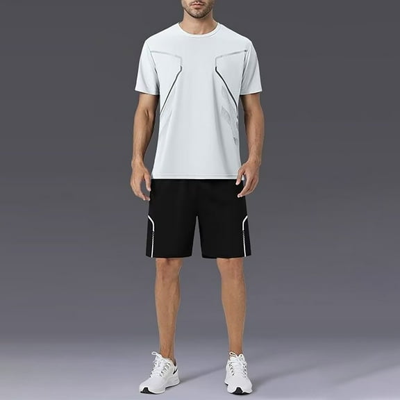 TMOYZQ Mens 2 Piece Outfit Active Quick Dry Crew Neck T Shirts and Shorts Set Athletic Running Gym Workout Shorts Sets