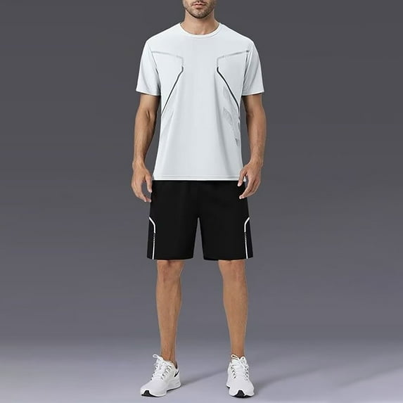 TMOYZQ Mens 2 Piece Outfit Active Quick Dry Crew Neck T Shirts and Shorts Set Athletic Running Gym Workout Shorts Sets