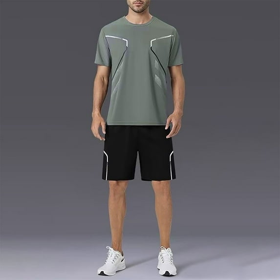 TMOYZQ Mens 2 Piece Outfit Active Quick Dry Crew Neck T Shirts and Shorts Set Athletic Running Gym Workout Shorts Sets