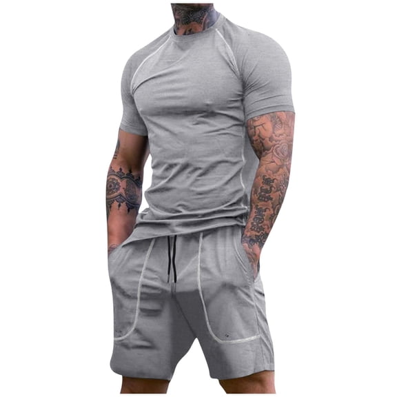 TMOYZQ Mens 2 Piece Outfits Casual Tracksuit Shorts Summer Sweatsuit Oversize Short Sleeve Sport Sets