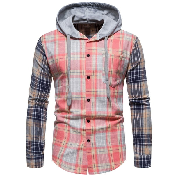 TMOYZQ Mens Big & Tall Flannel Hoodie Drawstring Hooded