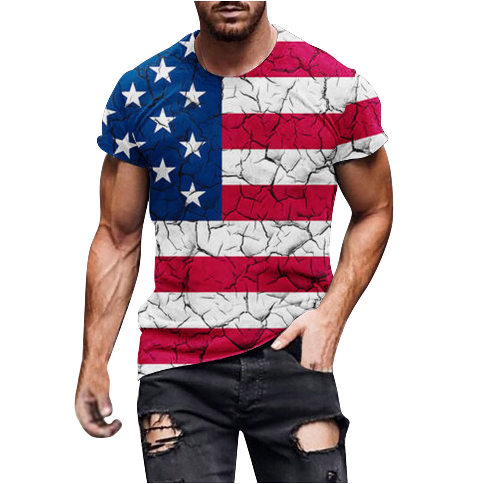 TMOYZQ Mens Big and Tall Independence Day American Flag T-Shirts 4th of ...