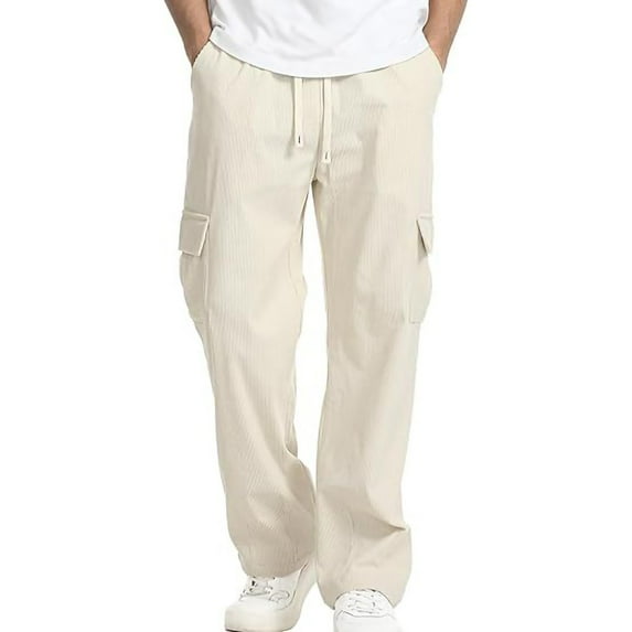 TMOYZQ Mens Cargo Pants Wide Leg Loose Fit Drawstring Baggy Corduroy Sweatpants Elastic Waist Open Bottom Casual Pants