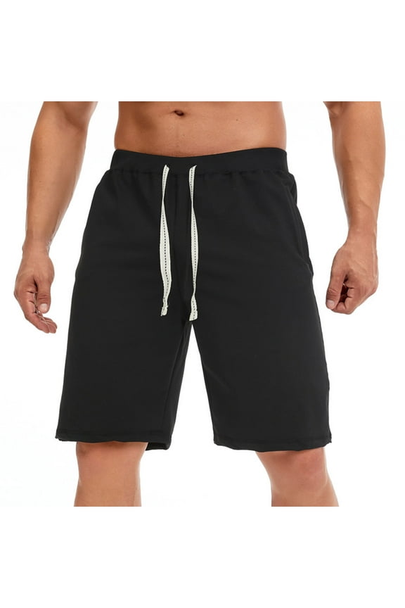 Mens Cotton Athletic Shorts, 7 Inch Workout Gym Running Shorts Lightweight Drawstring Elastic Waist Jogger Sports Sweat Shorts with Pockets