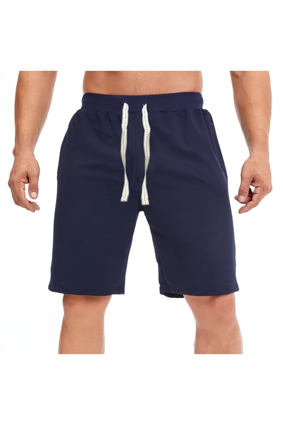 Mens Cotton Athletic Shorts, 7 Inch Workout Gym Running Shorts Lightweight Drawstring Elastic Waist Jogger Sports Sweat Shorts with Pockets