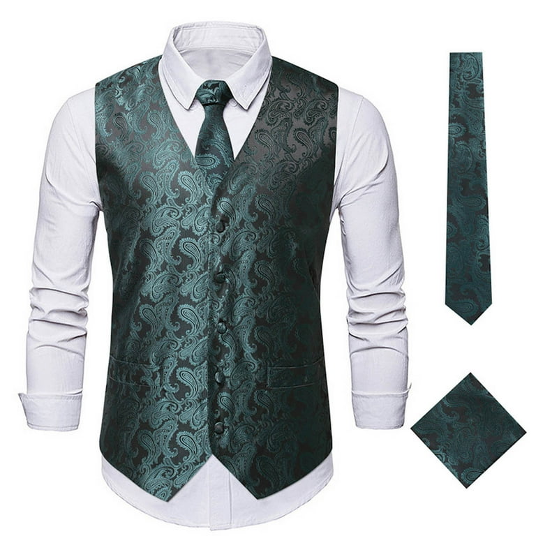 TMOYZQ Mens Dress Vest Tie Set Classic 3pc Paisley Vest and