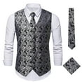 thumbnail image 1 of TMOYZQ Mens Dress Vest Tie Set Classic 3pc Paisley Vest and Necktie Pocket Square Cufflinks Wedding Party Formal Business Waistcoat for Suit or Tuxedo, 1 of 4