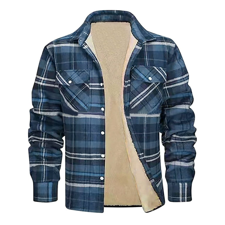 TMOYZQ Mens Flannel Shirt Long Sleeve Plaid Fleece Lined Casual