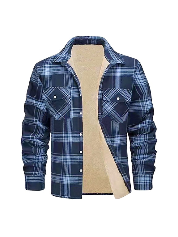 Mens Flannel Shirt Long Sleeve Plaid Fleece Lined Casual Button Down Shirt Fall Winter Warm Thermal Jacket Tops with Pockets (Available in Big & Tall)