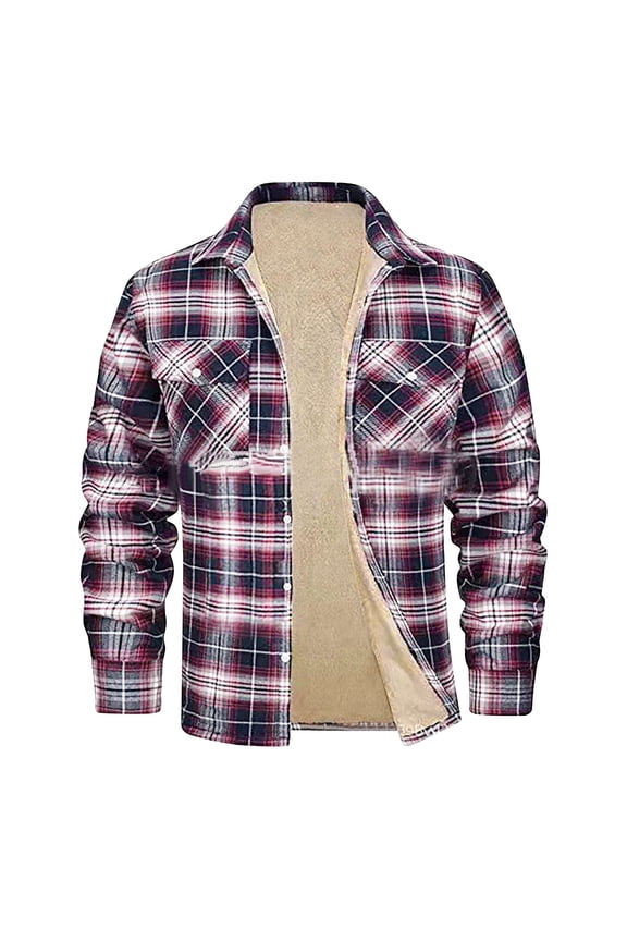 Mens Flannel Shirt Long Sleeve Plaid Fleece Lined Casual Button Down Shirt Fall Winter Warm Thermal Jacket Tops with Pockets (Available in Big & Tall)