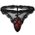 thumbnail image 1 of TMOYZQ Mens Floral Lace Thongs Low Rise T-Back G-String Thong Underwear Bulge Pouch Stretch Breathable Panties Bikini Briefs Underpants Lingerie, 1 of 1