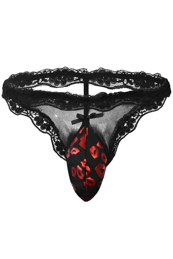 Mens Floral Lace Thongs Low Rise T-Back G-String Thong Underwear Bulge Pouch Stretch Breathable Panties Bikini Briefs Underpants Lingerie