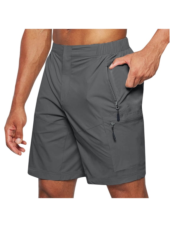 Mens Hiking Cargo Shorts Quick Dry Lightweight Breathable Workout Athletic Running Shorts Outdoor Sports Gym Shorts with Zipper Pockets (Regular and Big & Tall)