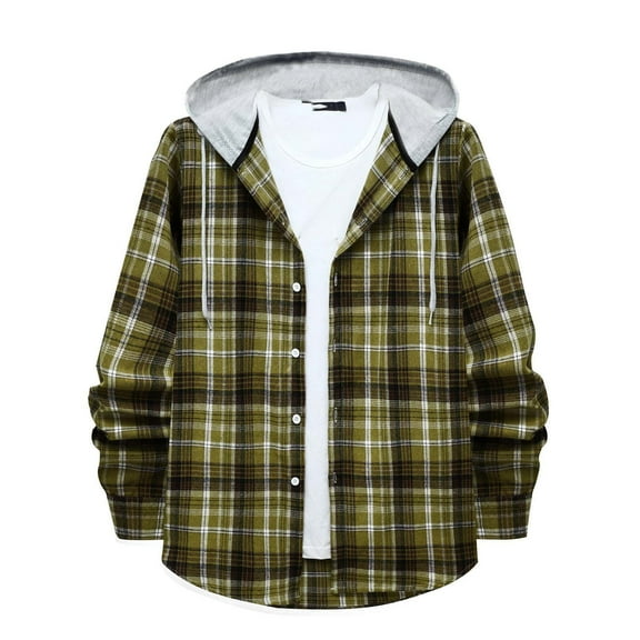 TMOYZQ Mens Hoodie Plaid Shirt Long Sleeve Lightweight Flannel Shirt Jackets Casual Button Down Hooded Drawstring Shirt Fall Fashion 2024