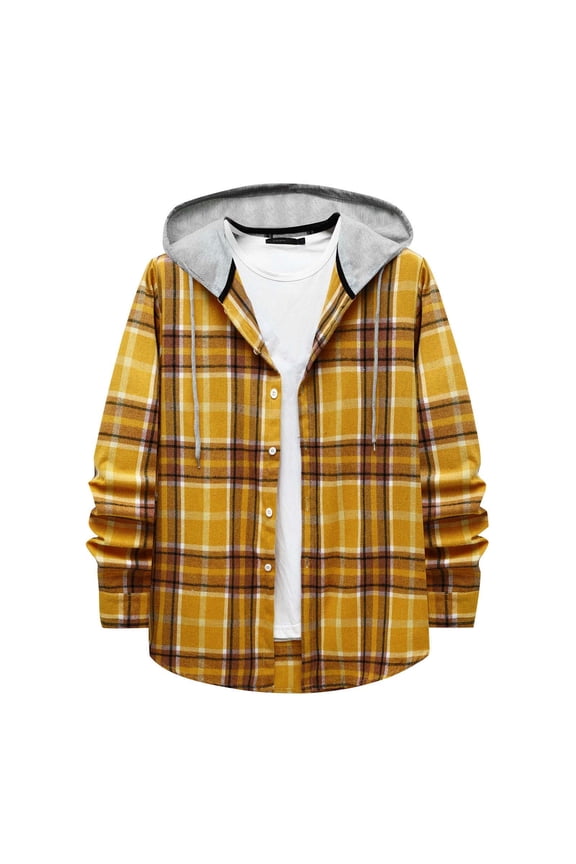 Mens Hoodie Plaid Shirt Long Sleeve Lightweight Flannel Shirt Jackets Casual Button Down Hooded Drawstring Shirt Fall Fashion 2024