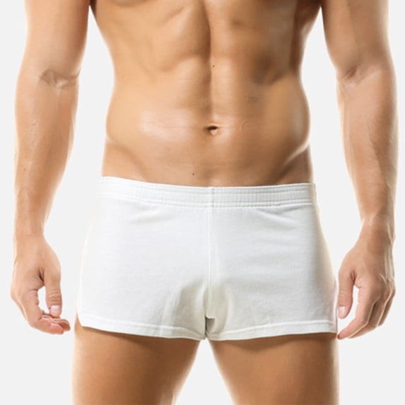 TMOYZQ Mens Low Rise Side Split Booty Shorts Built-in Bulge Pouch Breathable Cotton Boxer Briefs Pajama Sleep Bottoms Underwear Athletic Supporters Active Shorts Lounge Shorts