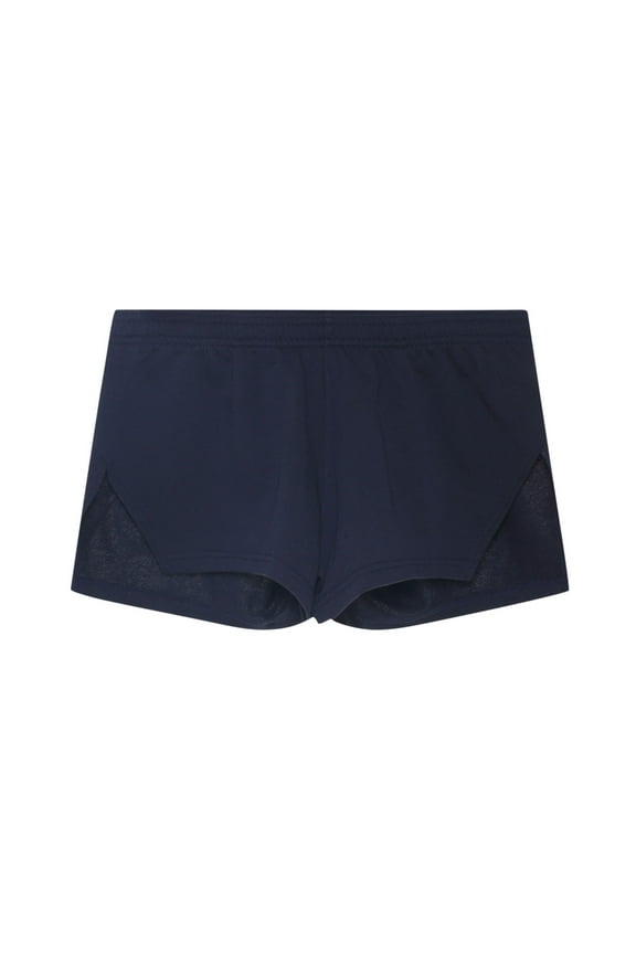 Mens Low Rise Side Split Booty Shorts Built-in Bulge Pouch Breathable Cotton Boxer Briefs Pajama Sleep Bottoms Underwear Athletic Supporters Active Shorts Lounge Shorts