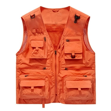 TMOYZQ Mens Mesh Lined Casual Fishing Vests with Multi Pockets Outdoor Lightweight Breathable Work Travel Photo Cargo Vest Jacket Travel Hunting Camping Outerwear