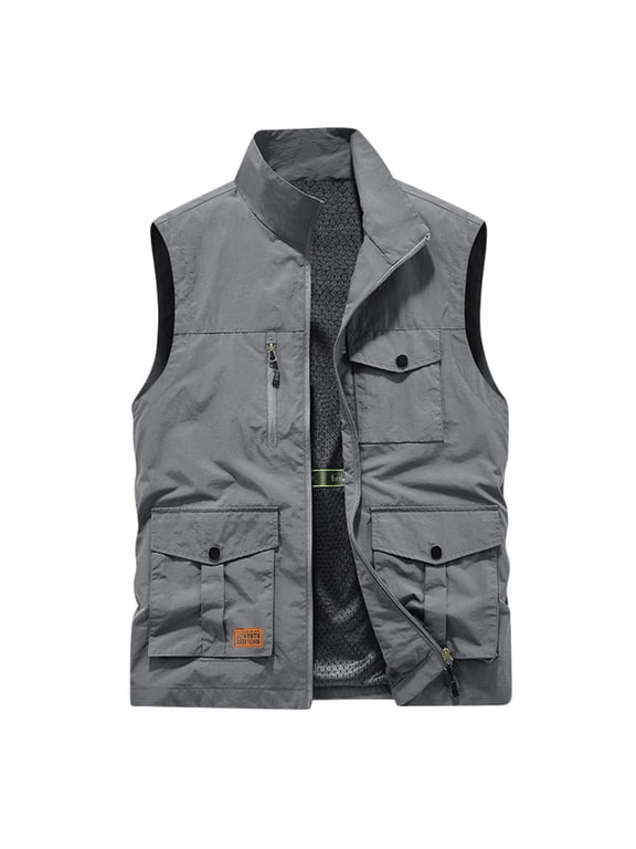 Mens Mesh Lined Casual Fishing Vests with Multi Pockets Outdoor Lightweight Breathable Work Travel Photo Cargo Vest Jacket Travel Hunting Camping Outerwear