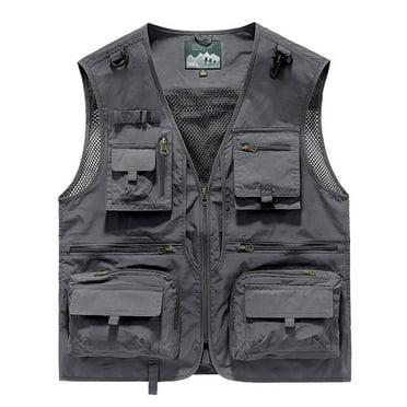 TMOYZQ Mens Mesh Lined Casual Fishing Vests with Multi Pockets Outdoor Lightweight Breathable Work Travel Photo Cargo Vest Jacket Travel Hunting Camping Outerwear