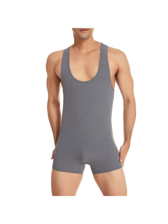 Men's Sleeveless Vest Tank Top Sports Gym Athletic Supporters One Piece Stretchy Gymnastics Bodysuit Base Layers Wrestling Singlet Uniform Mini Boxer Briefs Underwear Leotard Jumpsuit