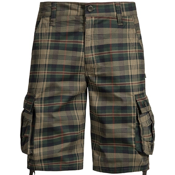TMOYZQ Mens Plaid Style Cargo Shorts Quick Dry Casual Summer Lightweight Stretch Hiking Shorts Outdoor Fishing Golf Shorts with Multi Pockets