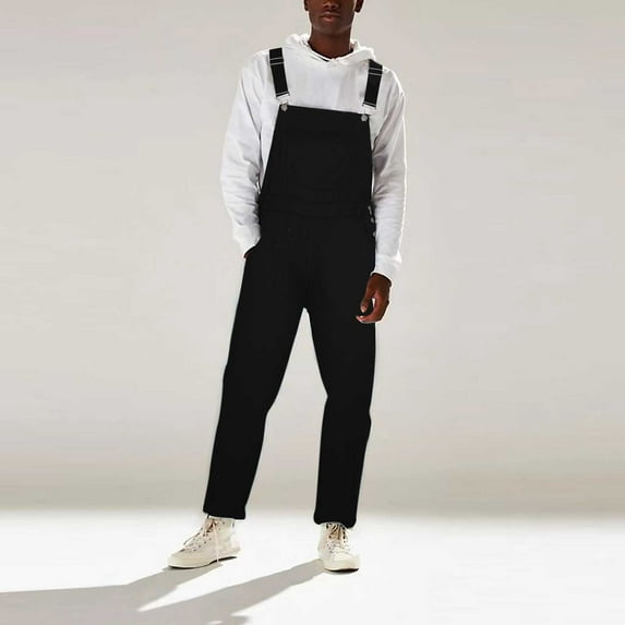 TMOYZQ Mens Plus Size Adjustable Straps Bib Overalls Jeans Casual Suspender Jumpsuit Loose Fit Straight Wide Leg Long Pocket Washed Denim Cargo Pants