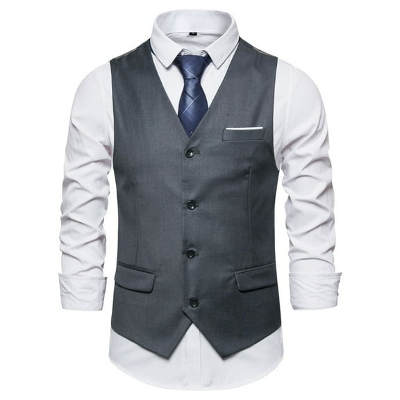 TMOYZQ Mens Plus Size Formal Suit Vest Slim Business Dress Waistcoat Sleeveless Single-Breasted V-Neck Solid Color Wedding Party Prom Tuxedo Suit Vests with Pockets