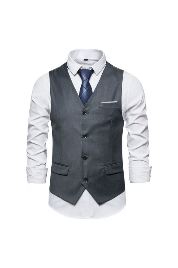 Mens Plus Size Formal Suit Vest Slim Business Dress Waistcoat Sleeveless Single-Breasted V-Neck Solid Color Wedding Party Prom Tuxedo Suit Vests with Pockets